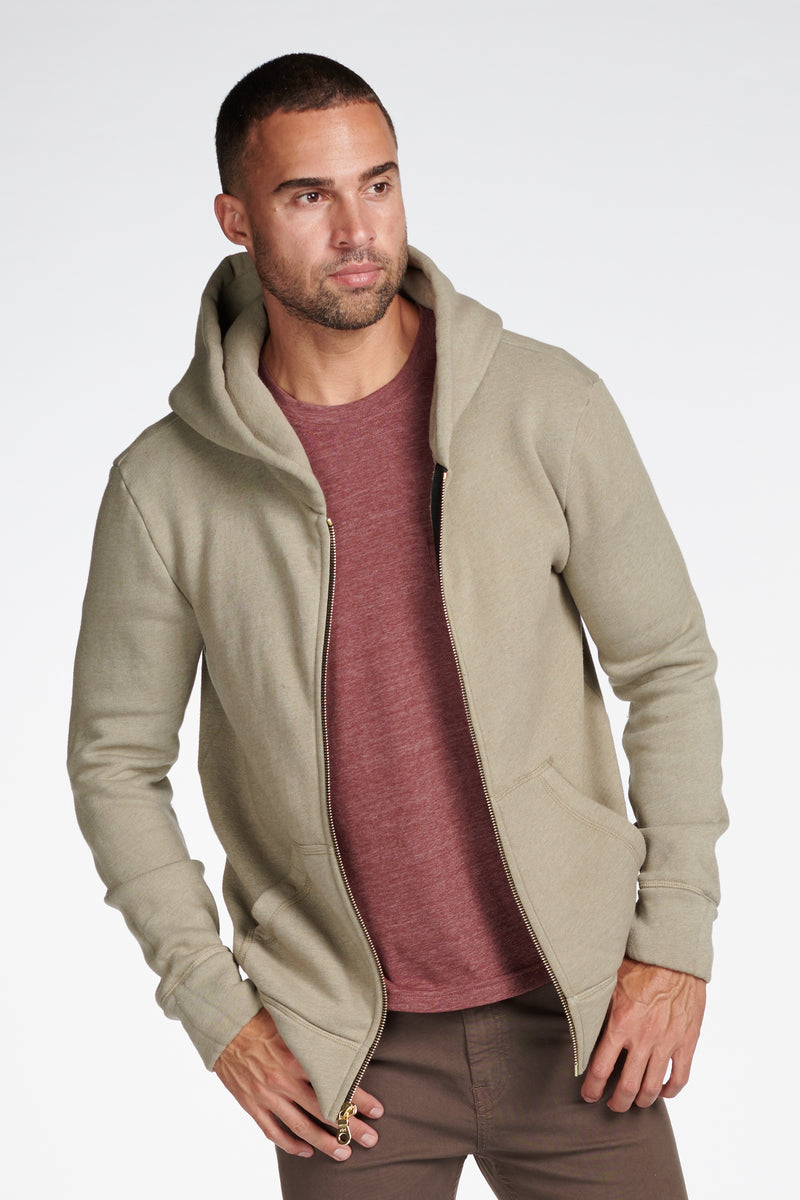 Men's French Terry Zip Front Hoodie — Silver Mink