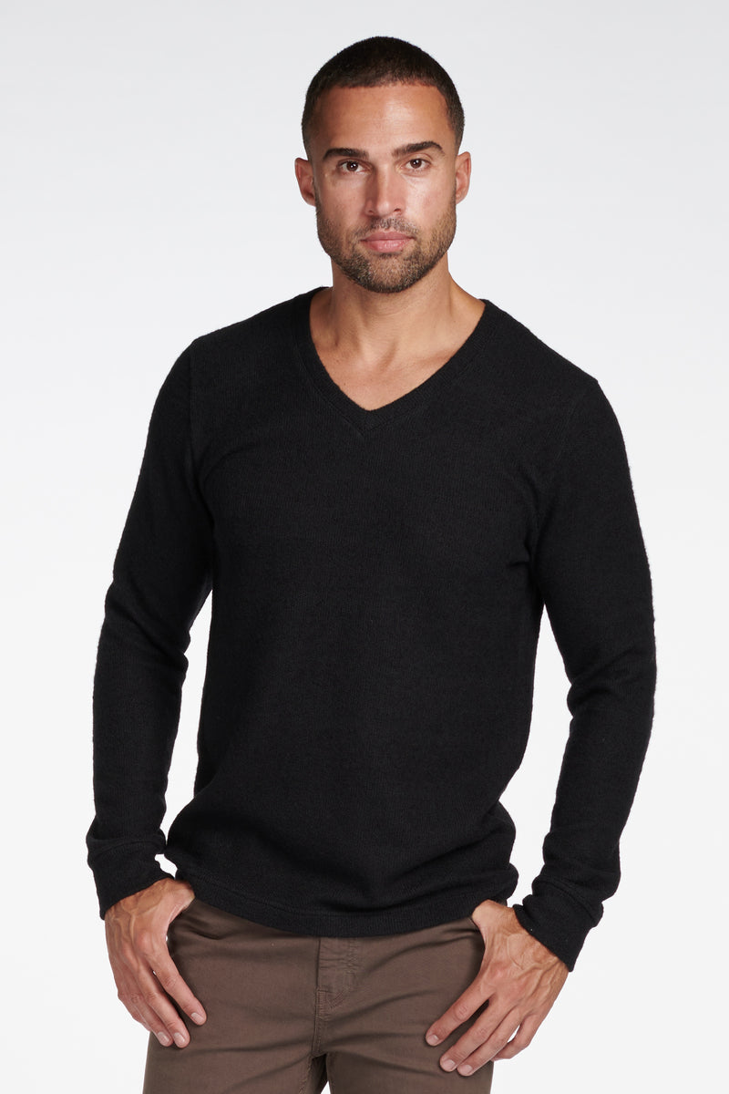Men's Soft Knit Melange V-Neck Sweater — Jet Black