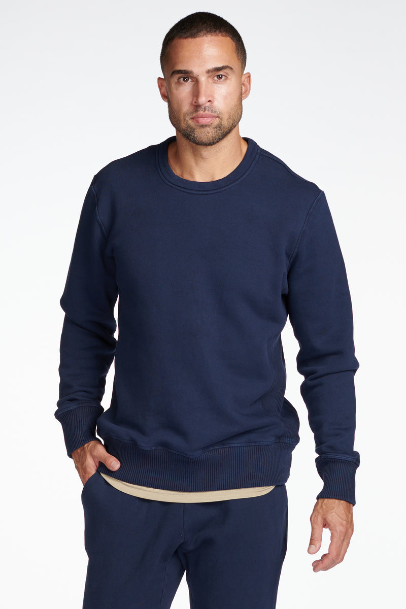 Men's Briggs Velour Back French Terry Crew Neck Sweatshirt — Navy