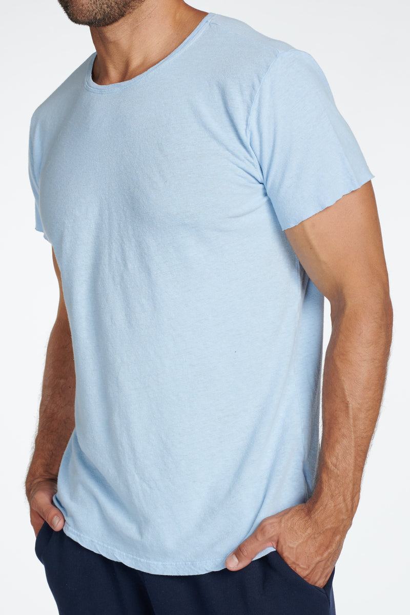 Men's Linen Blend Crew Neck Tee — Sky