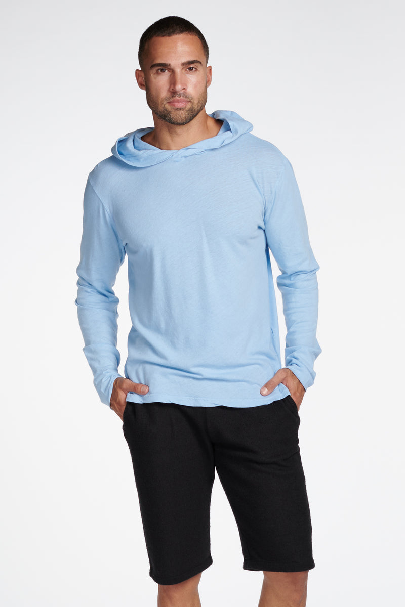 Men's Linen Blend Long Sleeve Hoodie — Sky