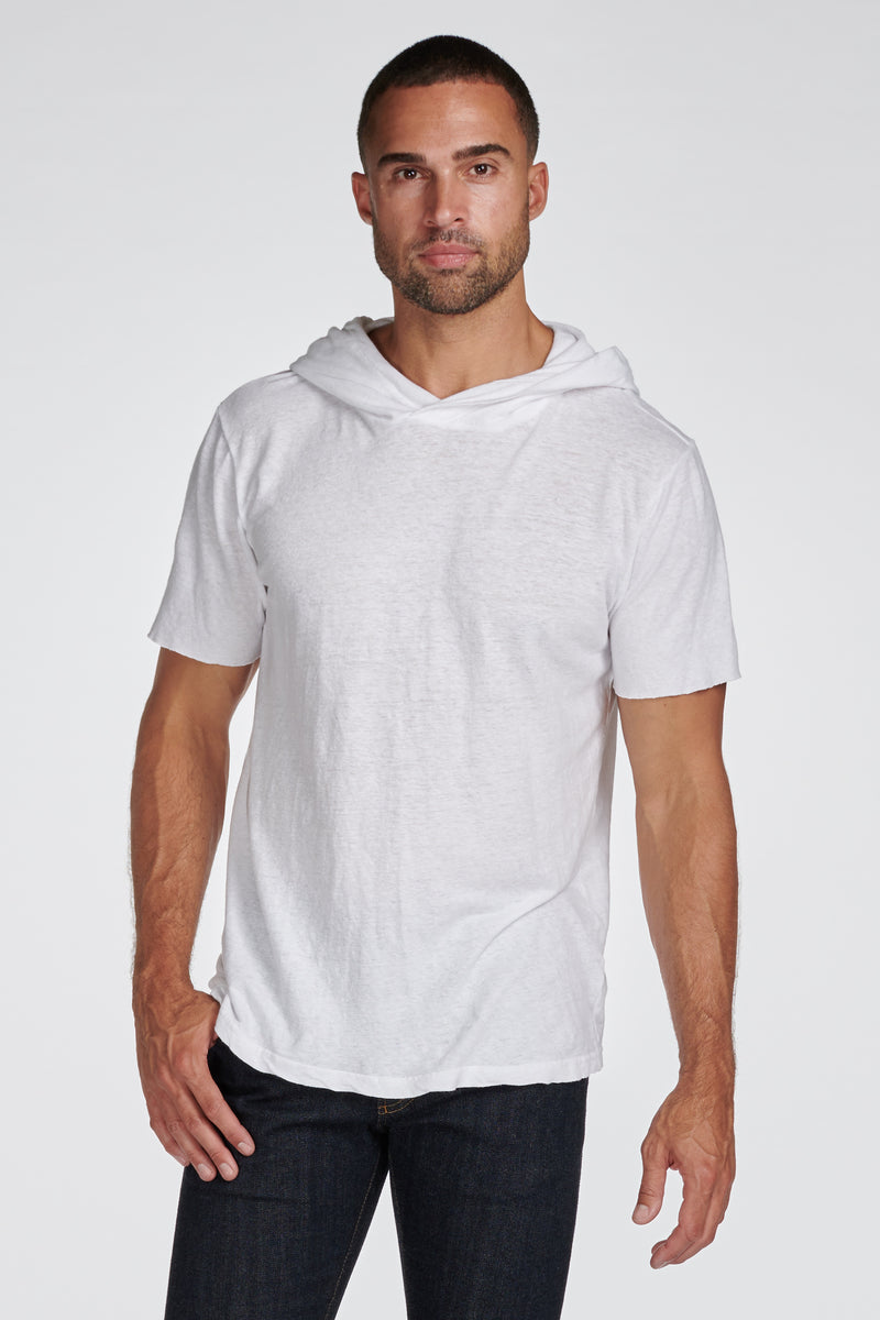 Men's Linen Blend Short Sleeve Hoodie — White