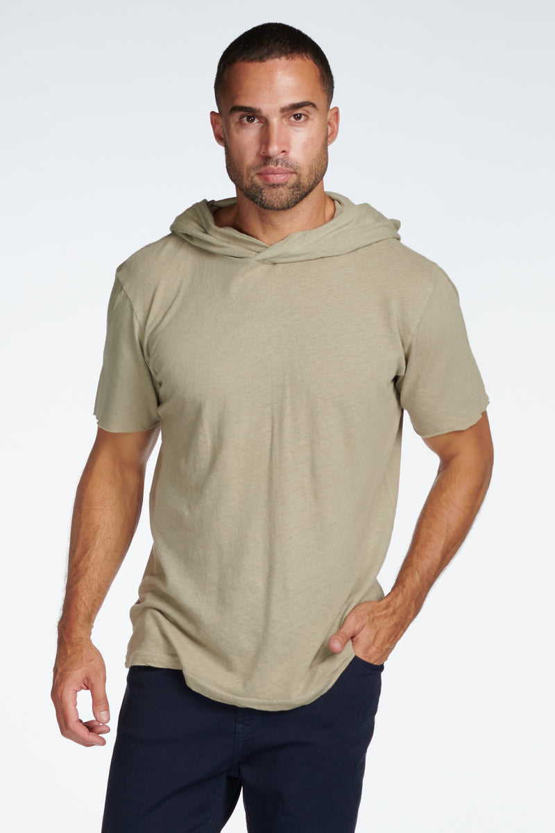 Men's Linen Blend Short Sleeve Hoodie — Silver Mink