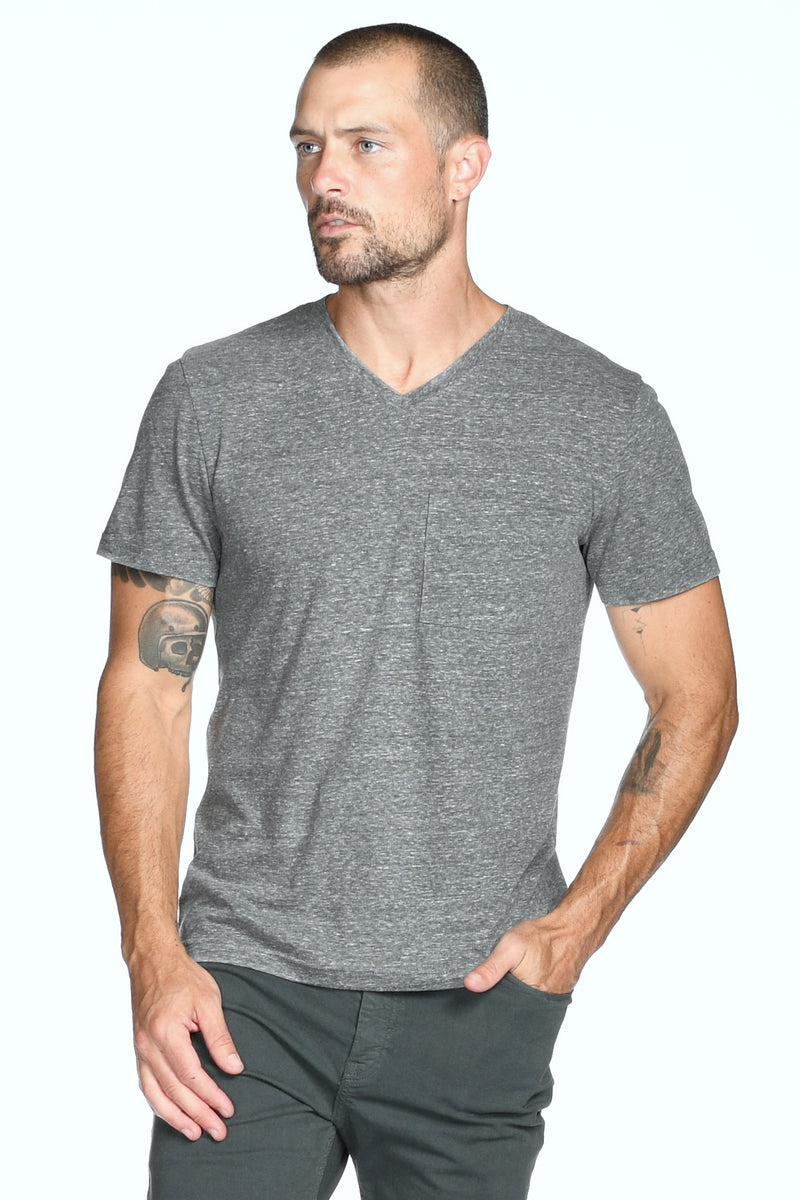 Men's Princeton Wide Pocket V-Neck Tee — Light Heather Grey