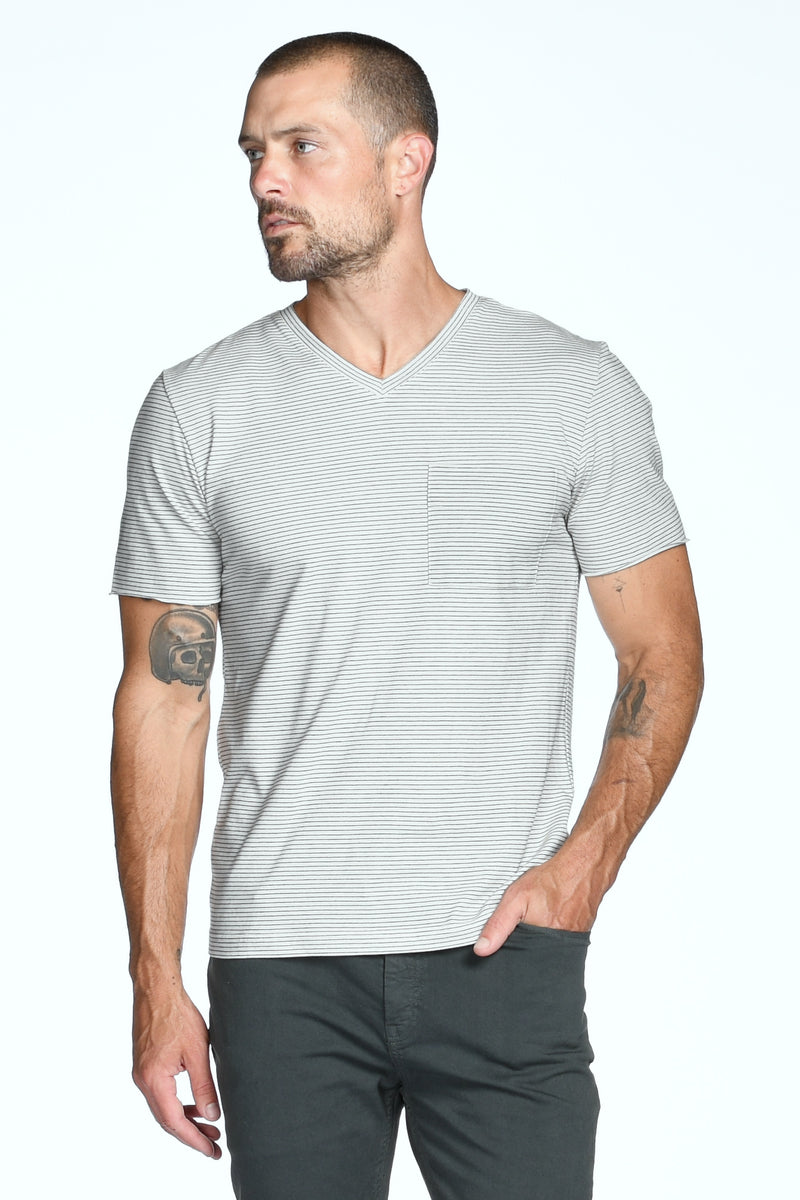 Men's Princeton Wide Pocket V-Neck Stripe Tee — Ivory/Black