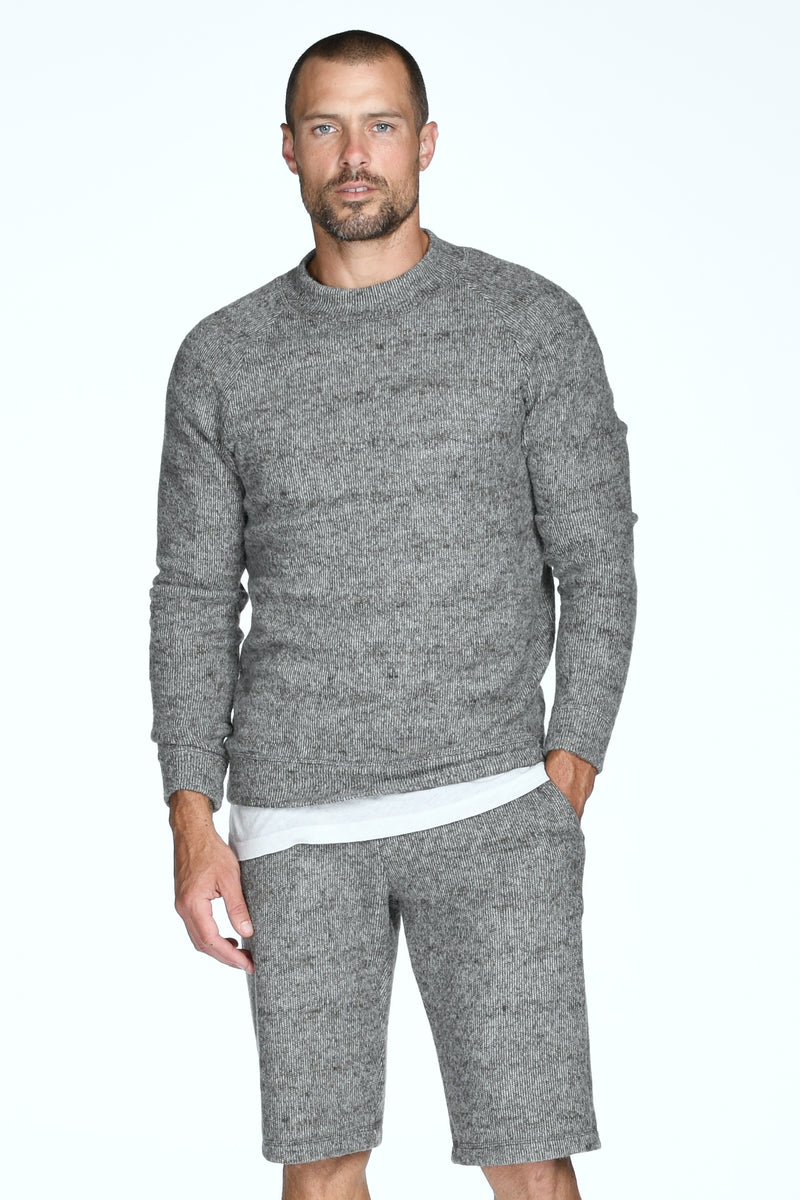 Men's Soft Knit Melange Wide Neck Pullover Sweater — Brown