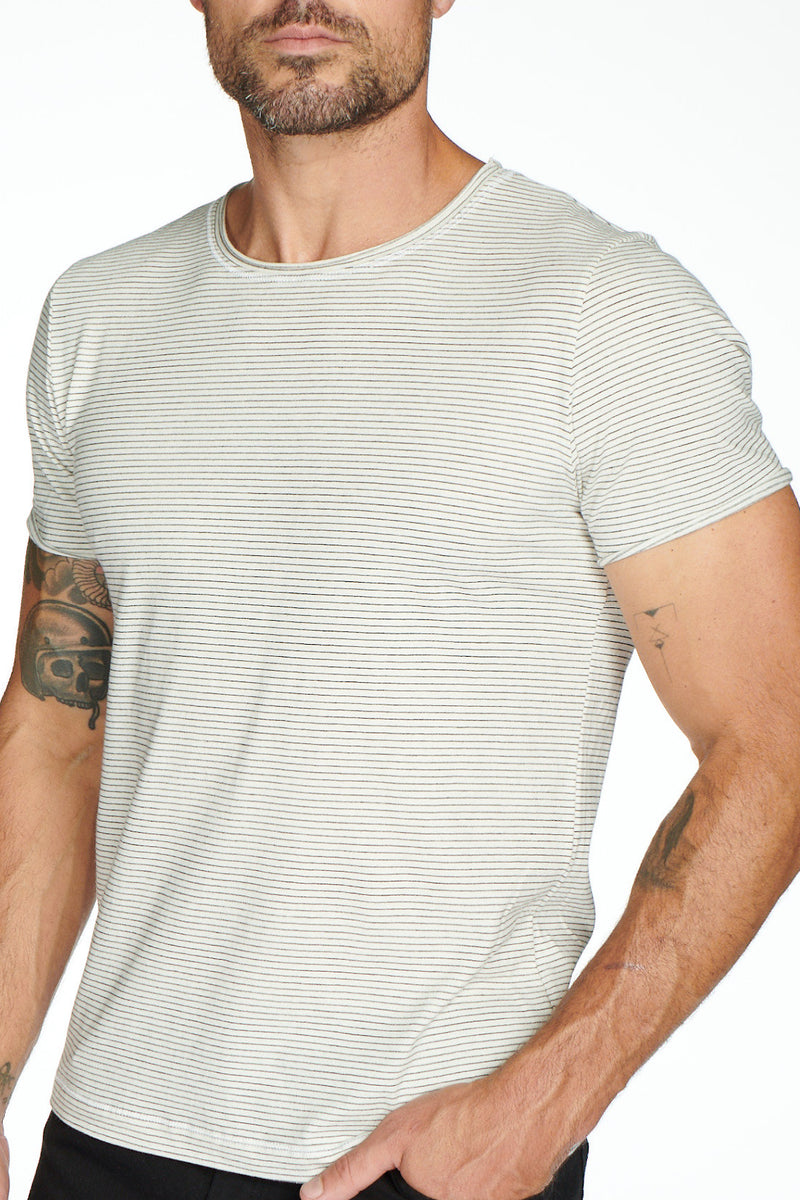 Men's Brolin Raw Neck Crew Stripe Tee — Ivory/Black