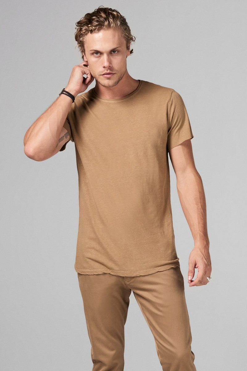 Men's Linen Blend Crew Neck Tee — Camel