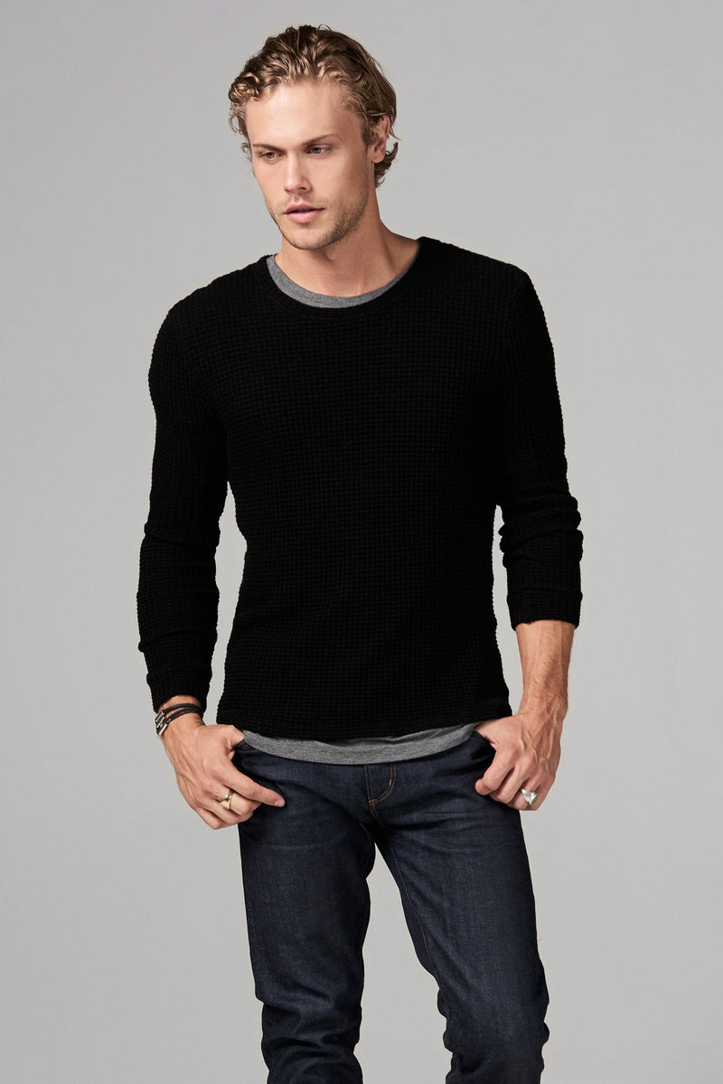 Men's Waffle Thermal Pullover Sweater — Black