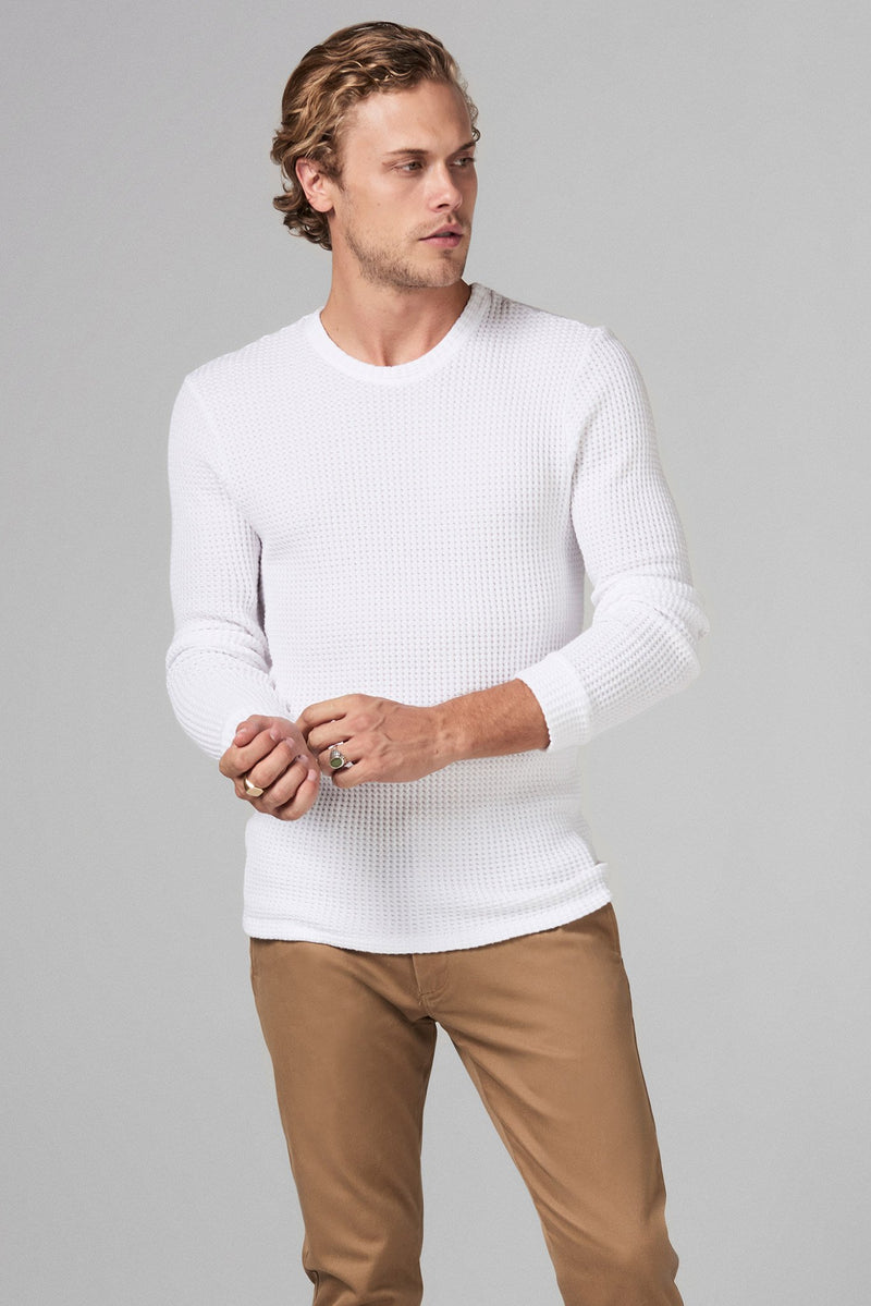 Men's Waffle Thermal Pullover Sweater — White