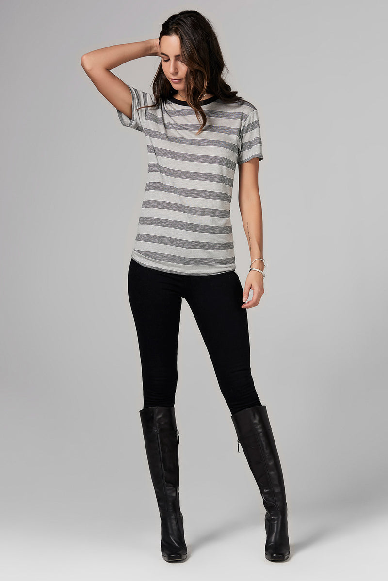 WOMEN'S RELAXED CREW NECK TEE - RETRO STRIPE — RETRO STRIPE