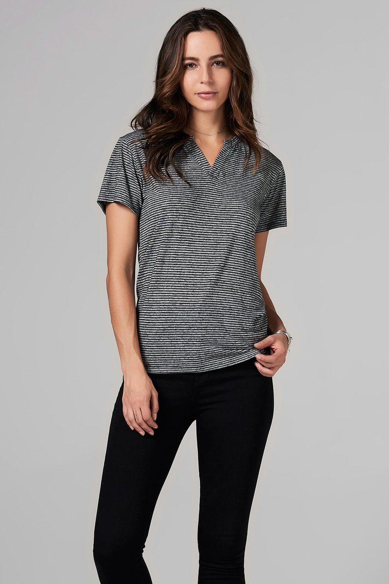 WOMEN'S CROSS V-NECK TEE - THIN STRIPE — THIN STRIPE