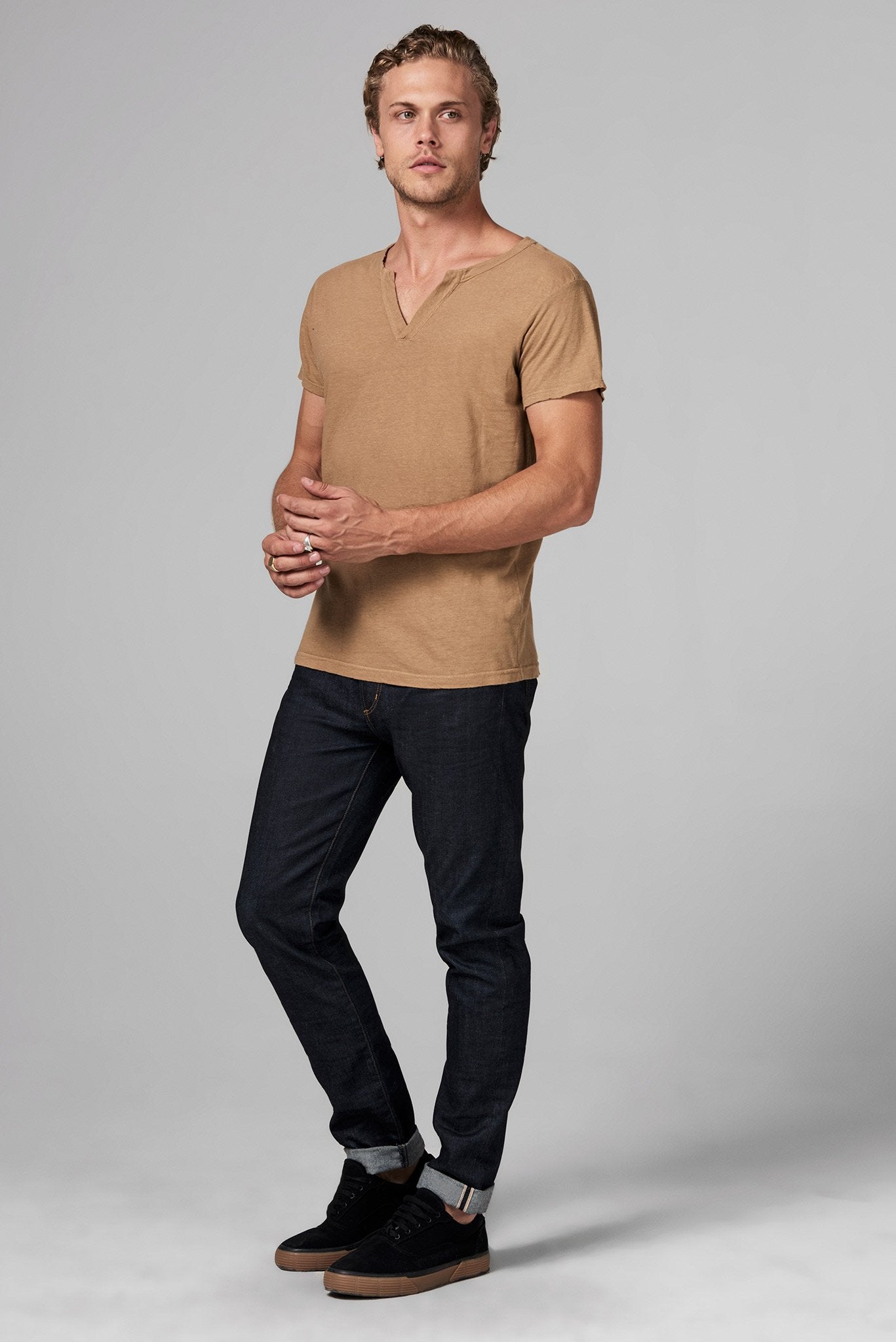 Men's Linen Blend Cross V-Neck Tee – Mika Jaymes