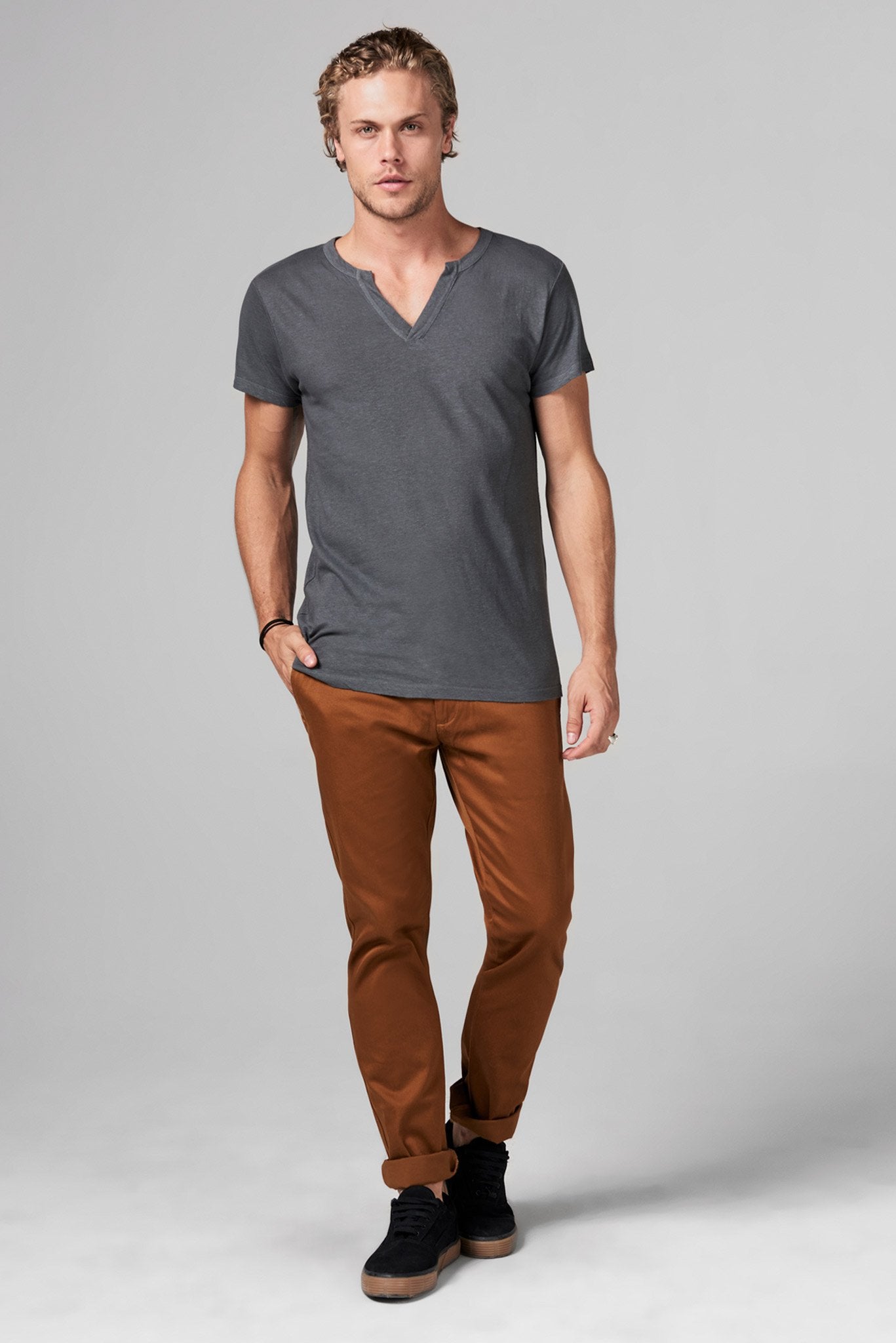 Men's Linen Blend Cross V-Neck Tee – Mika Jaymes