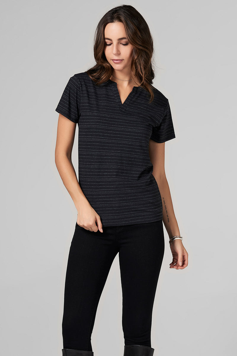 WOMEN'S CROSS V-NECK TEE - WAVY STRIPE — WAVY STRIPE