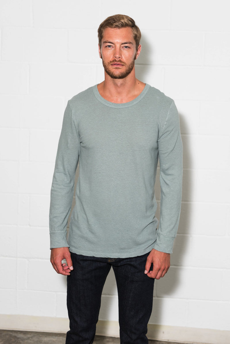Men's Linen Blend Wide Cuff Long Sleeve Tee — Slate Blue