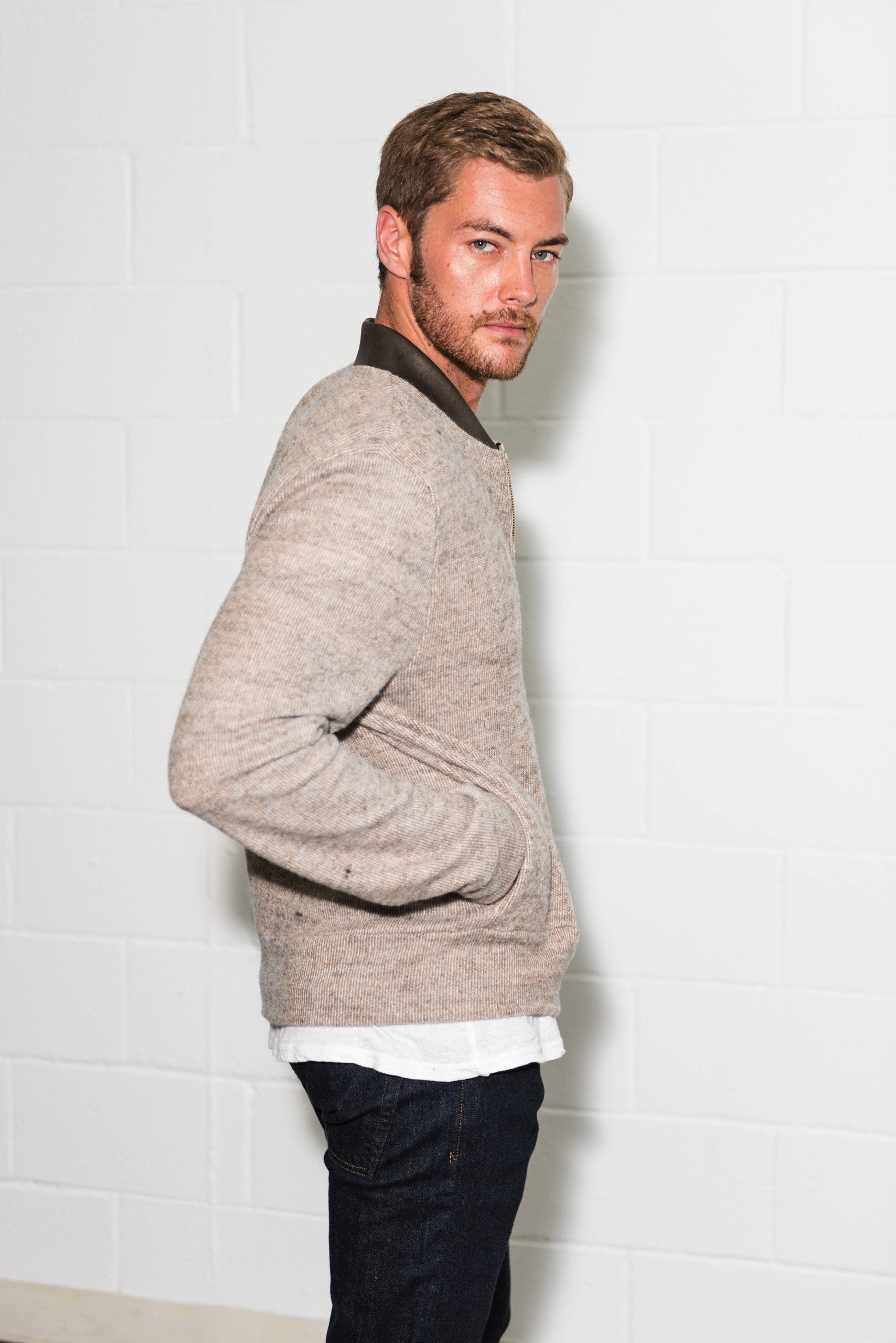 Men s Soft Knit Melange Bomber Jacket Mika Jaymes