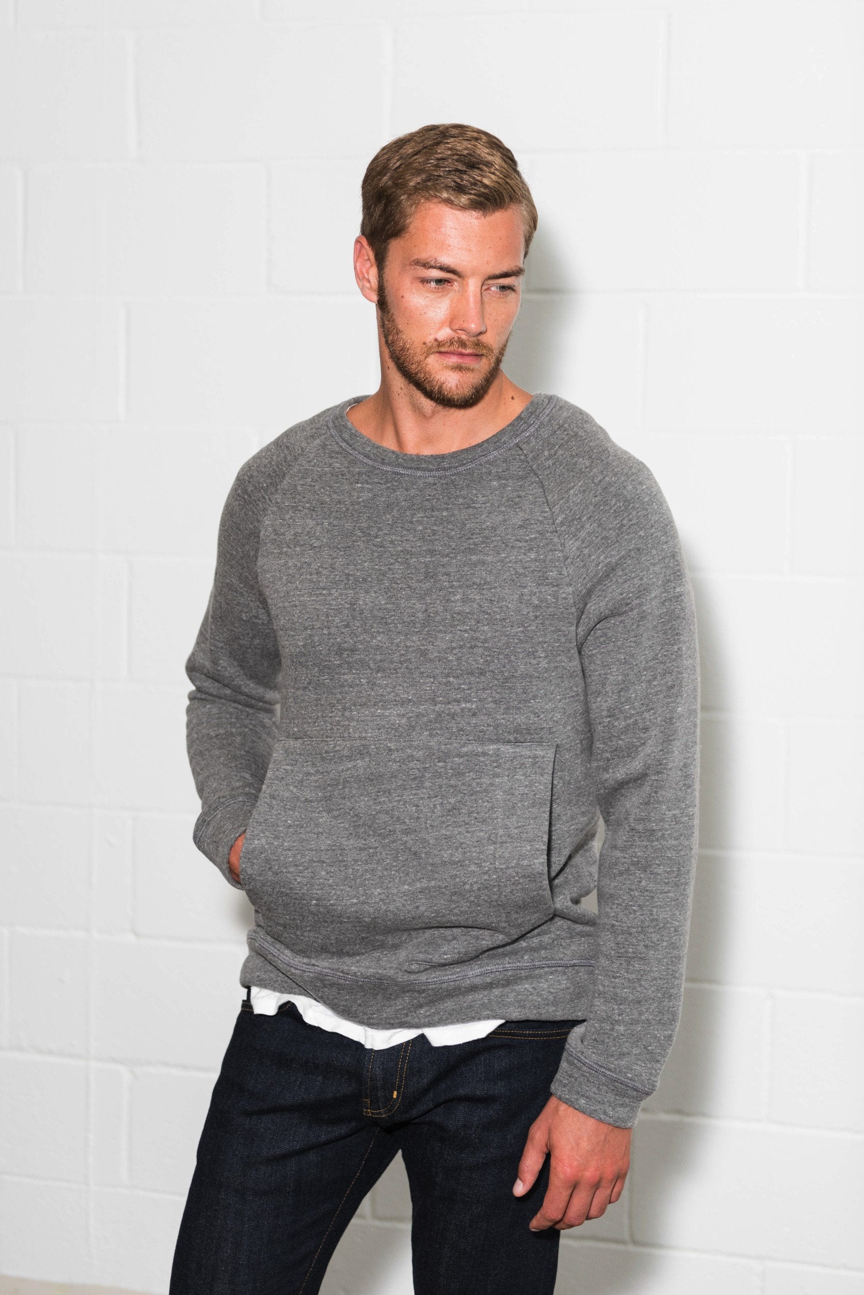 Men's French Terry Kangaroo Pocket Crew Neck Sweatshirt – Mika Jaymes