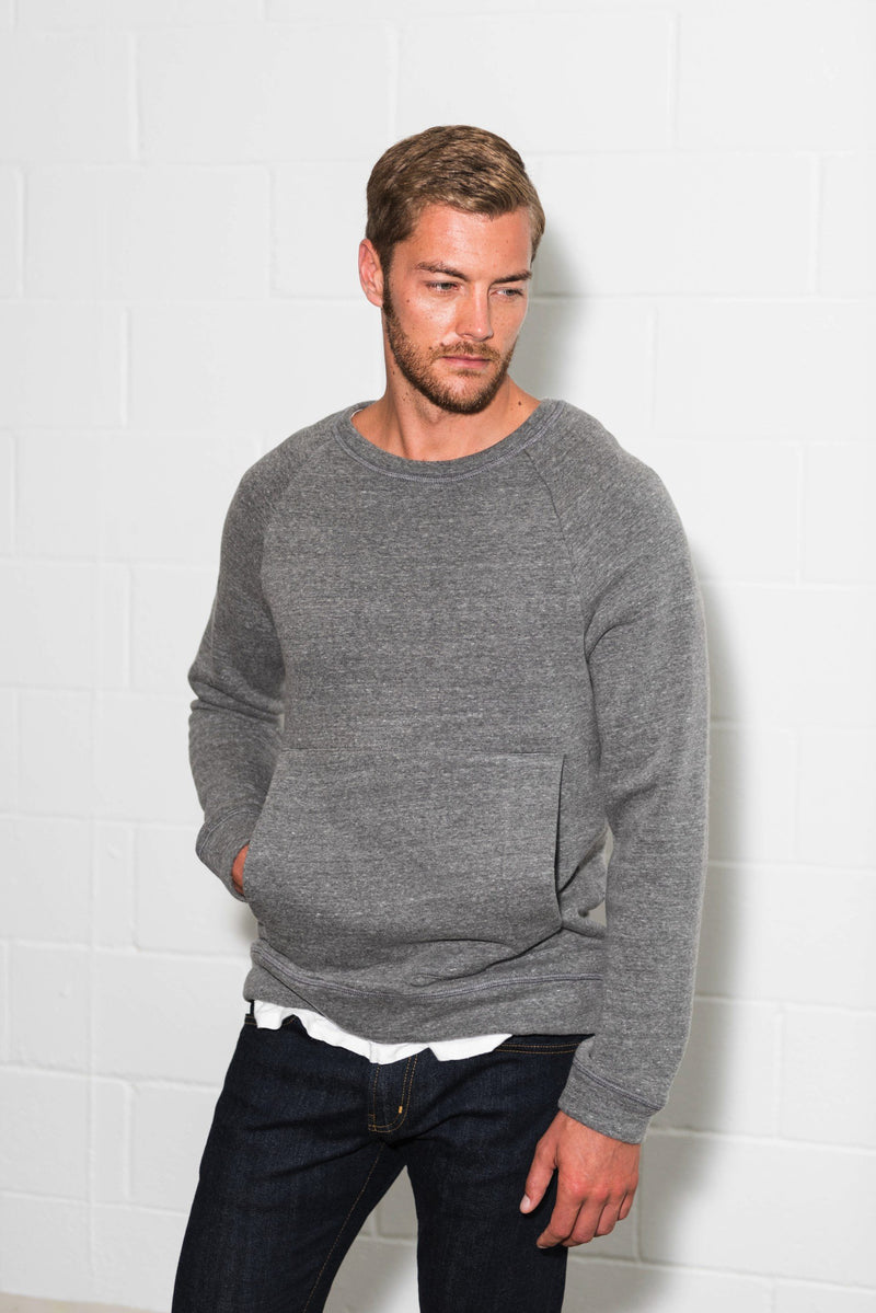 Men's French Terry Kangaroo Pocket Crew Neck Sweatshirt — GREY