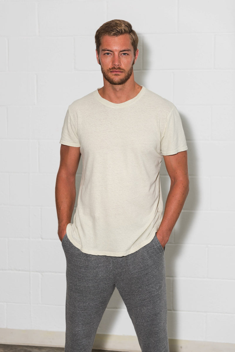 Men's Linen Blend Curved Bottom Crew Neck Tee — Clay