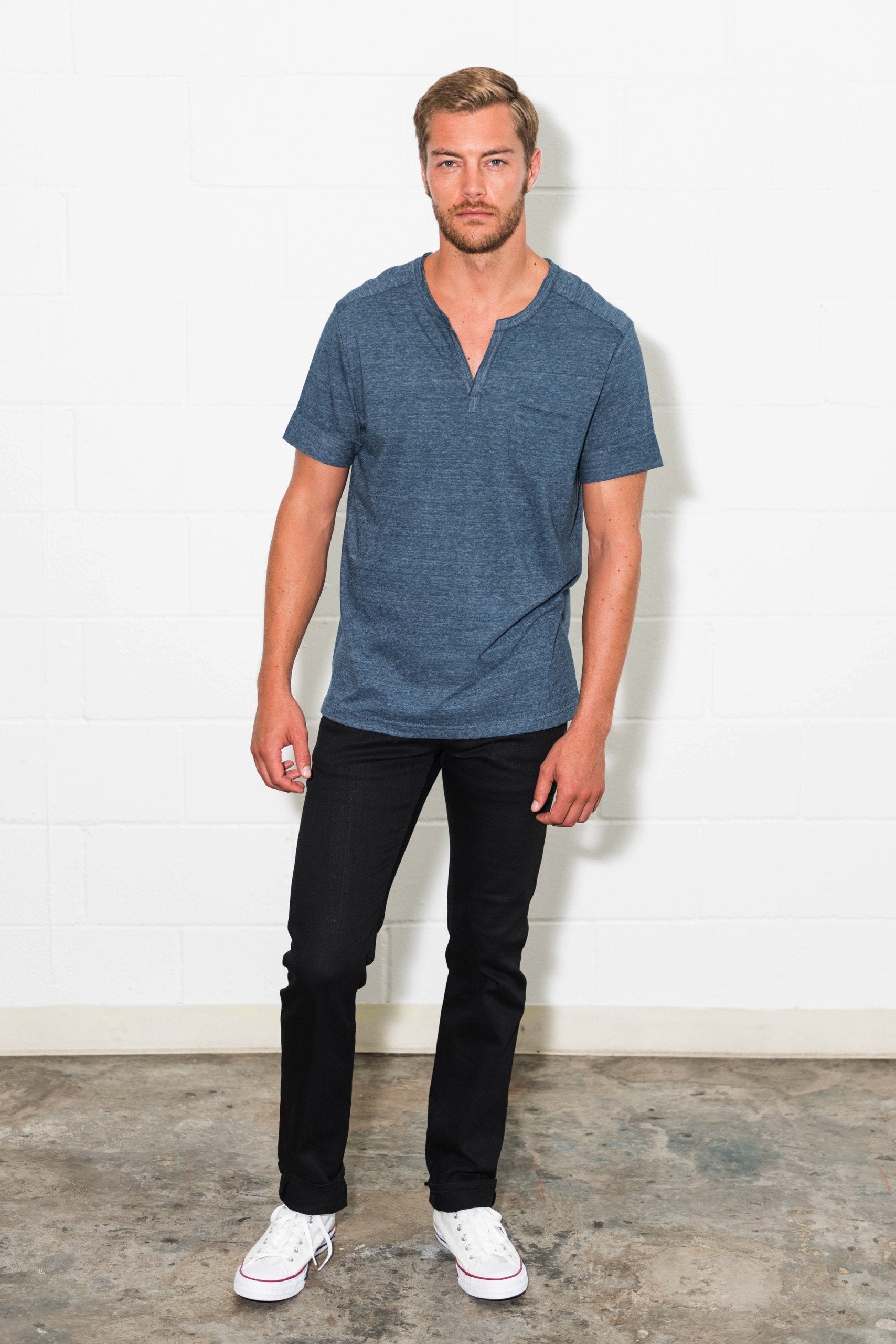 Men's Jersey Raw Neck Curved Pocket Tee – Mika Jaymes