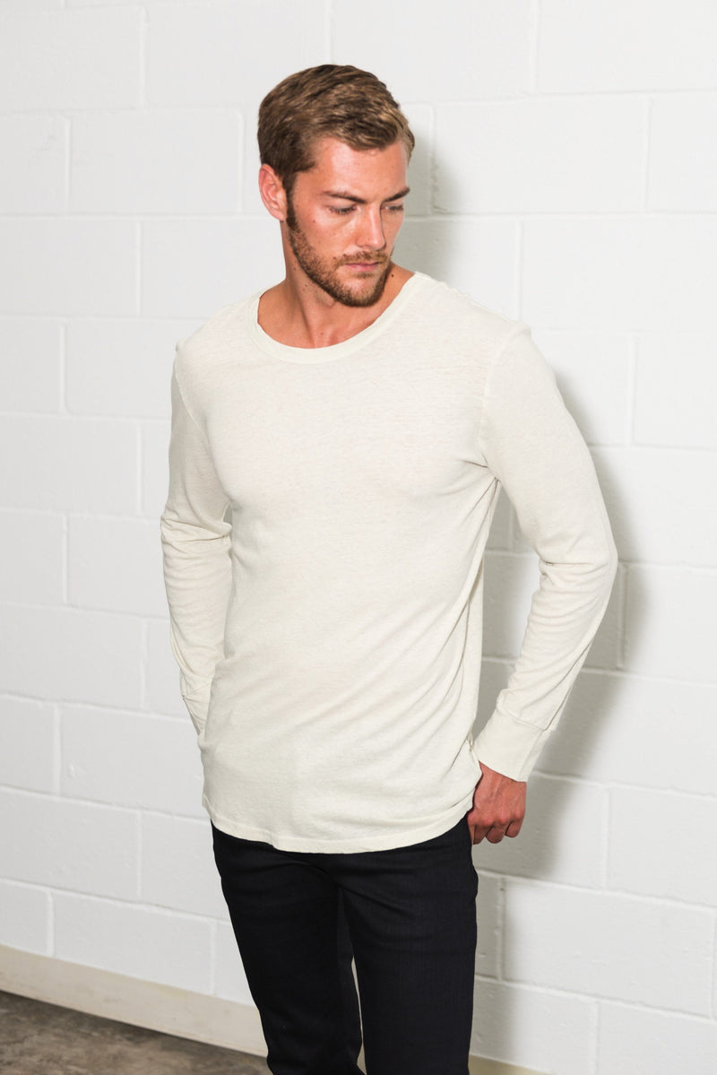 Men's Linen Blend Wide Cuff Long Sleeve Tee — Clay