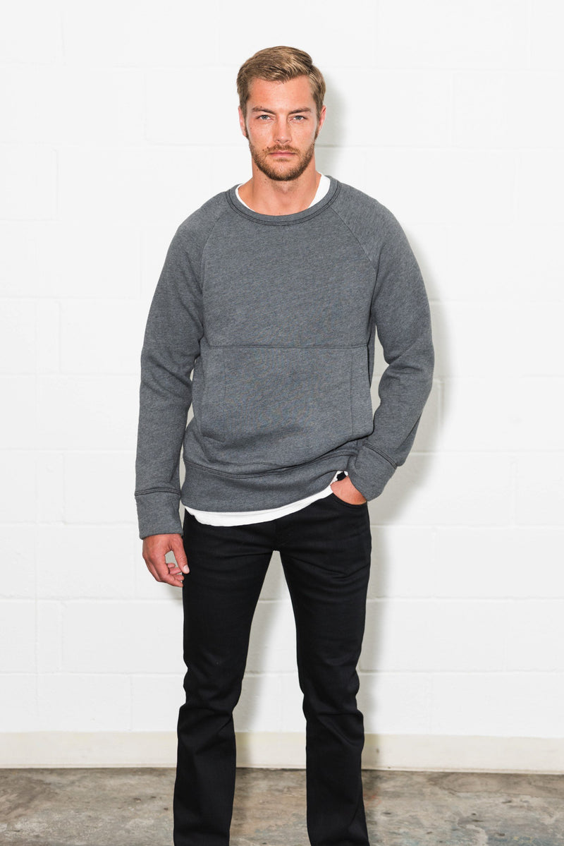 Men's French Terry Kangaroo Pocket Crew Neck Sweatshirt — HEATHER GREY