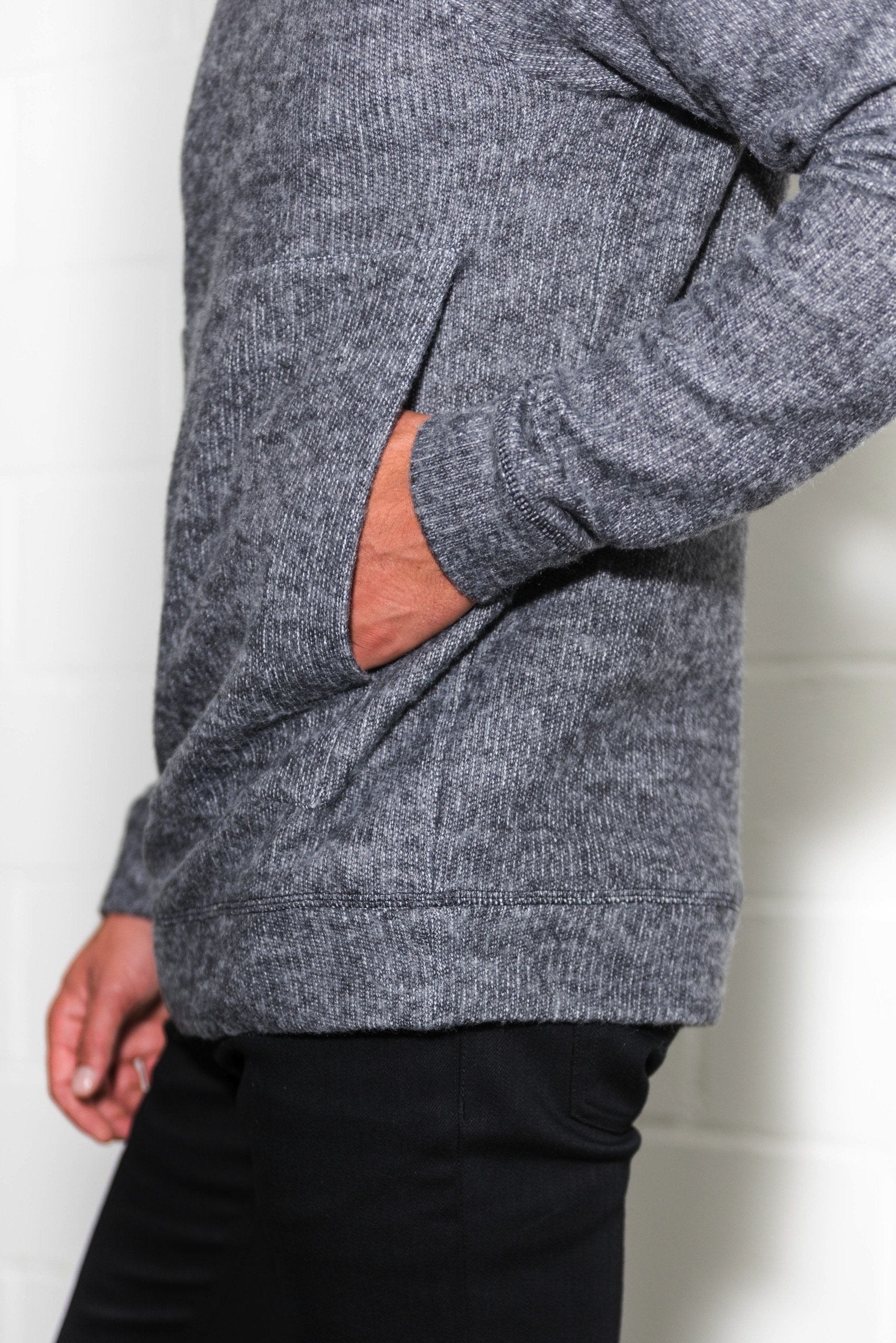 Mens letter zipper front knitted hooded sweater with kangaroo pocket Clearance
