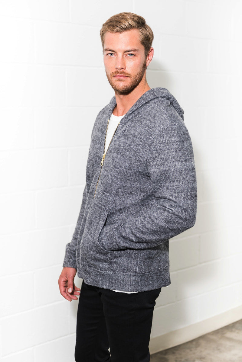 Men's Soft Knit Melange Zip Front Hoodie — Grey