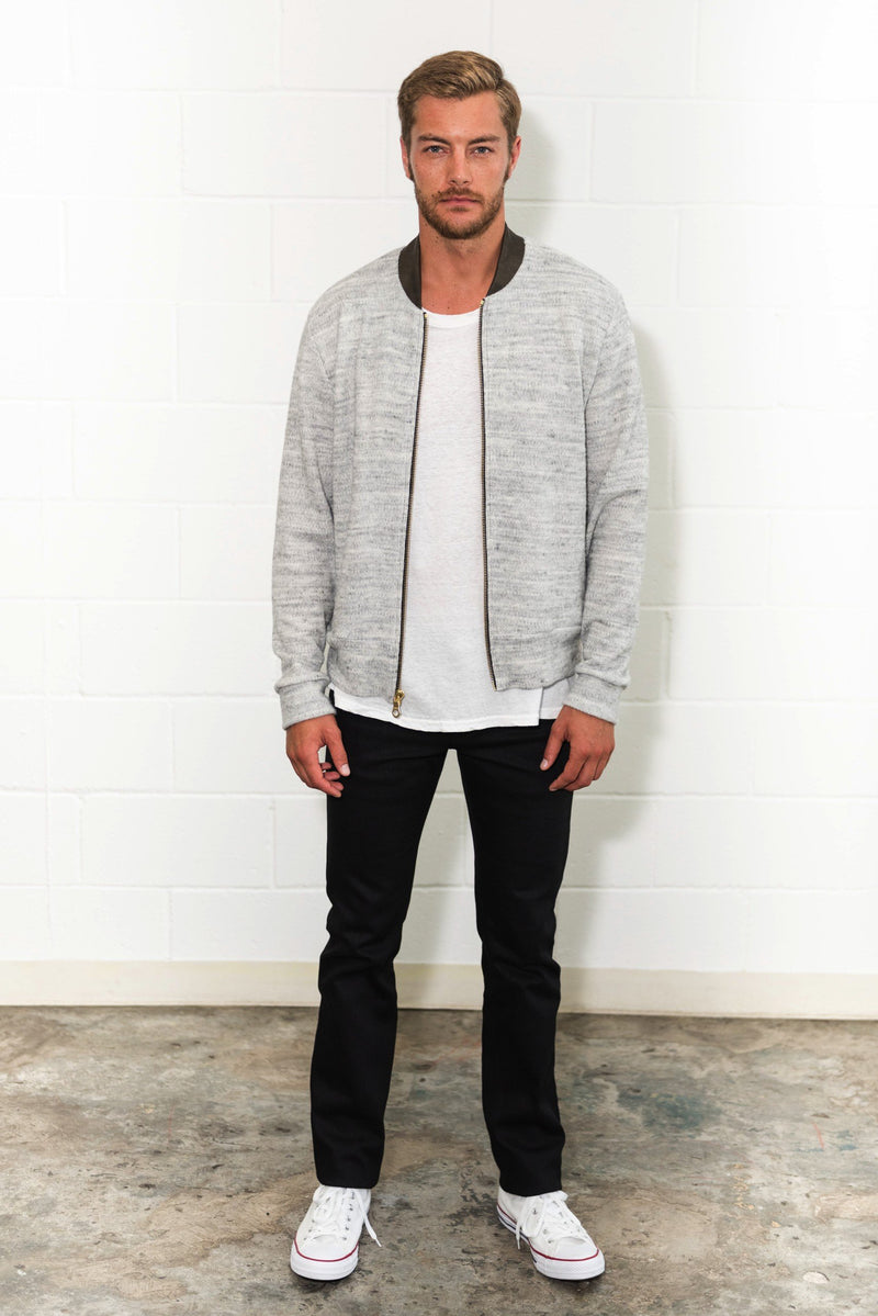 Men's Soft Knit Melange Bomber Jacket — Heather Grey