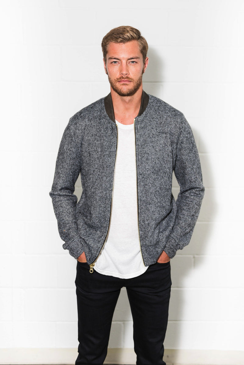 Men's Soft Knit Melange Bomber Jacket — Black