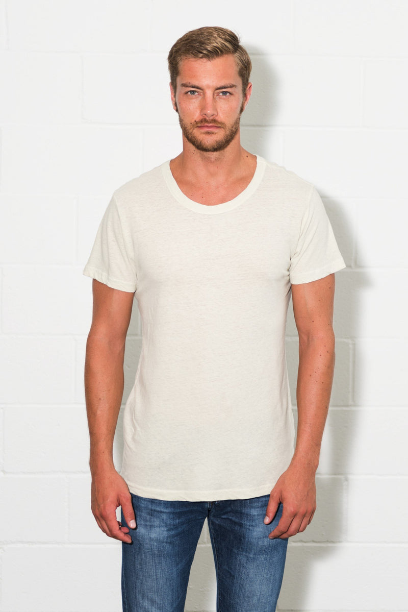 Men's Linen Blend Wide Neck Band Tee — Clay