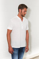 Men's Cotton Linen Snap-Up Mock Neck Tee - view 2