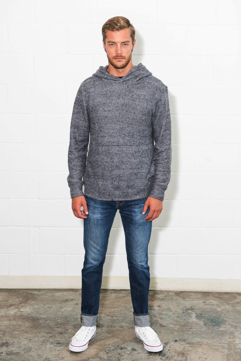 Men's Soft Knit Melange Pullover Hoodie — Grey