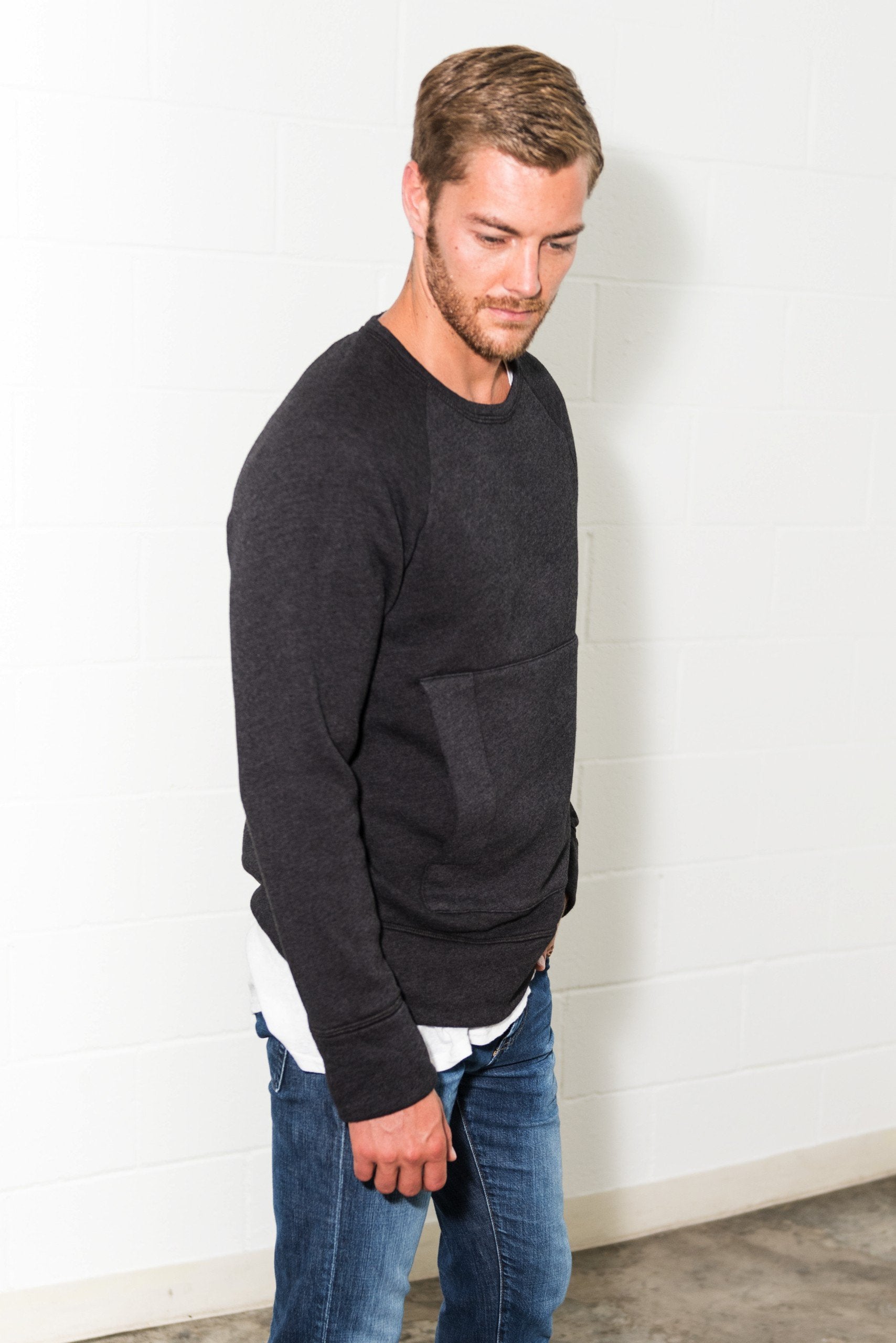 Men's French Terry Kangaroo Pocket Crew Neck Sweatshirt – Mika Jaymes