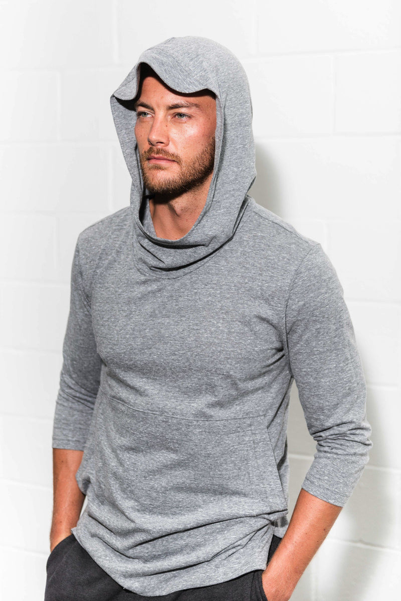 Men's 3/4 Sleeve Cowl Neck Visor Hoodie — Light Heather Grey