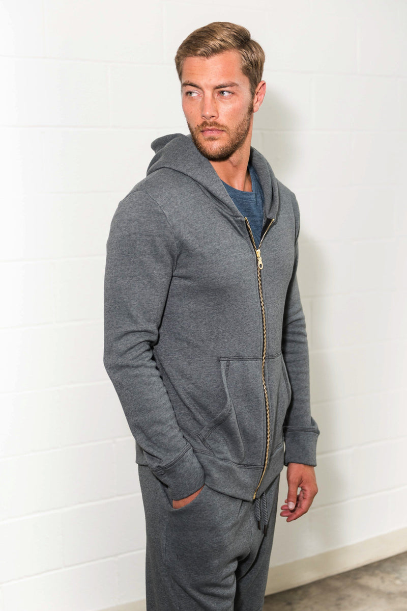 Mika Jaymes Men's French Terry Zip Front Hoodie Silver Mink / M