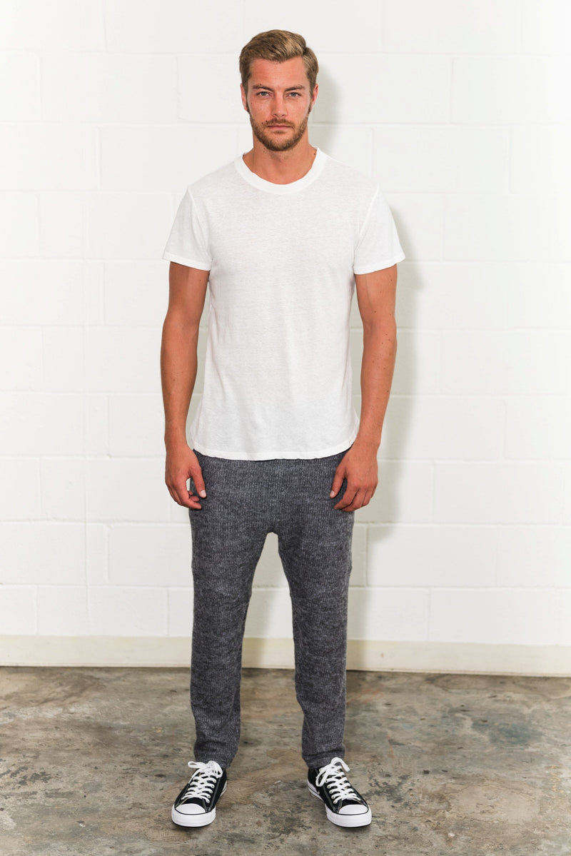 Men's Linen Blend Curved Bottom Crew Neck Tee — White