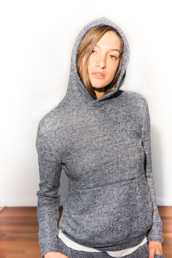 Women's Melange Knit Pullover Hoodie - Navy