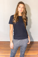 Women's Linen Blend Wide Neck Band Tee - Navy