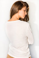 Women's Linen Blend Wide Cuff Long Sleeve Tee - White - view 3