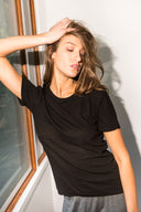 Women's Linen Blend Wide Neck Tee - Black - view 2