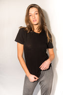 Women's Linen Blend Wide Neck Tee - Black - view 3