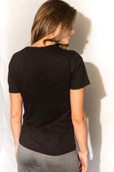 Women's Linen Blend Wide Neck Tee - Black - view 4