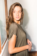 Modal Curved Bottom Tee Dress - Army - view 4