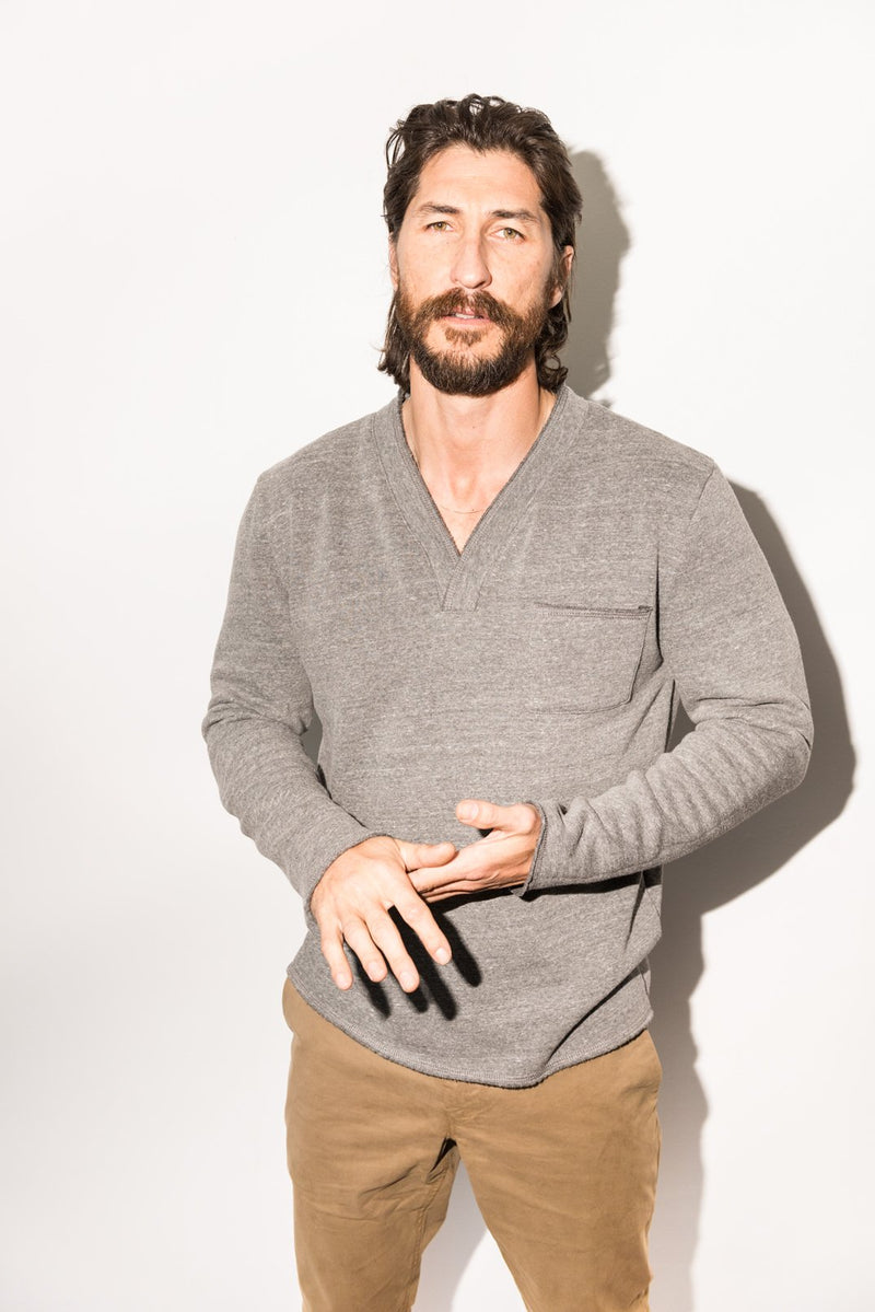 Men's French Terry Raw Neck Pocket Sweater — Heather Grey