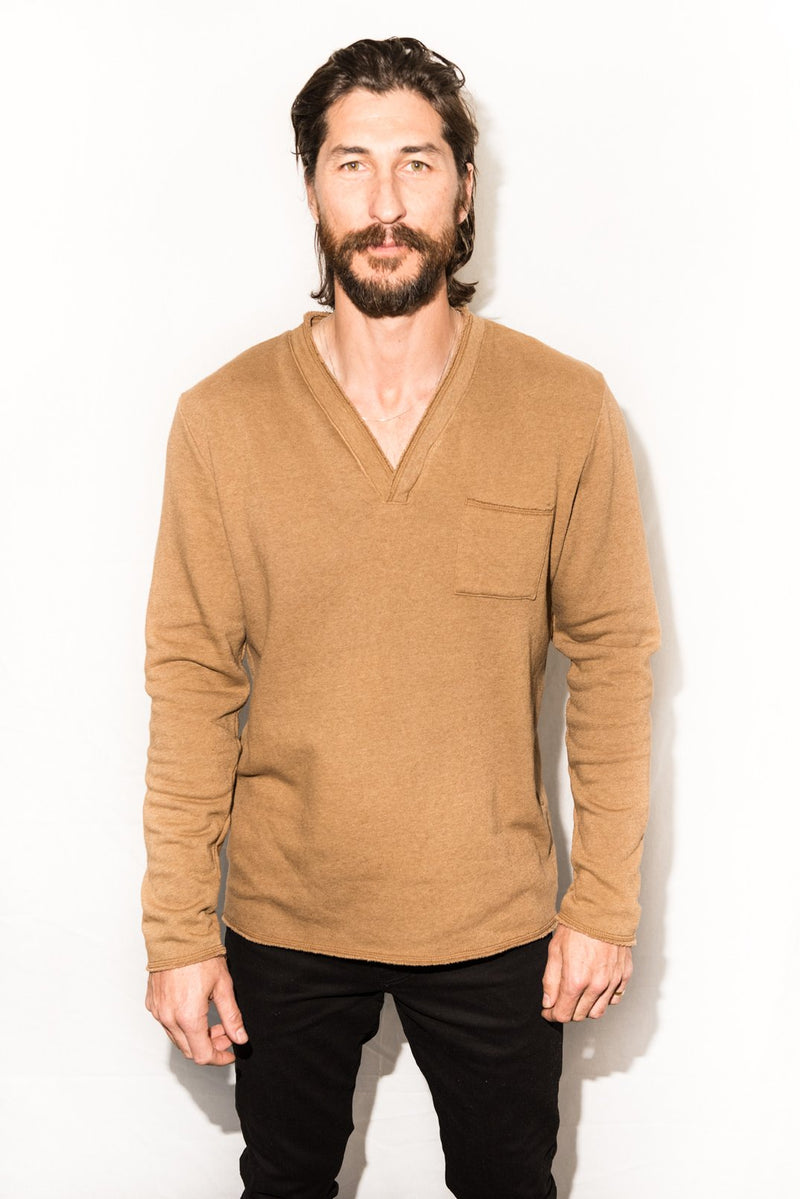 Men's French Terry Raw Neck Pocket Sweater — Camel