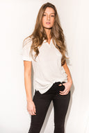 Women's Linen Blend Raw Neck Curved Pocket Tee - White - view 2
