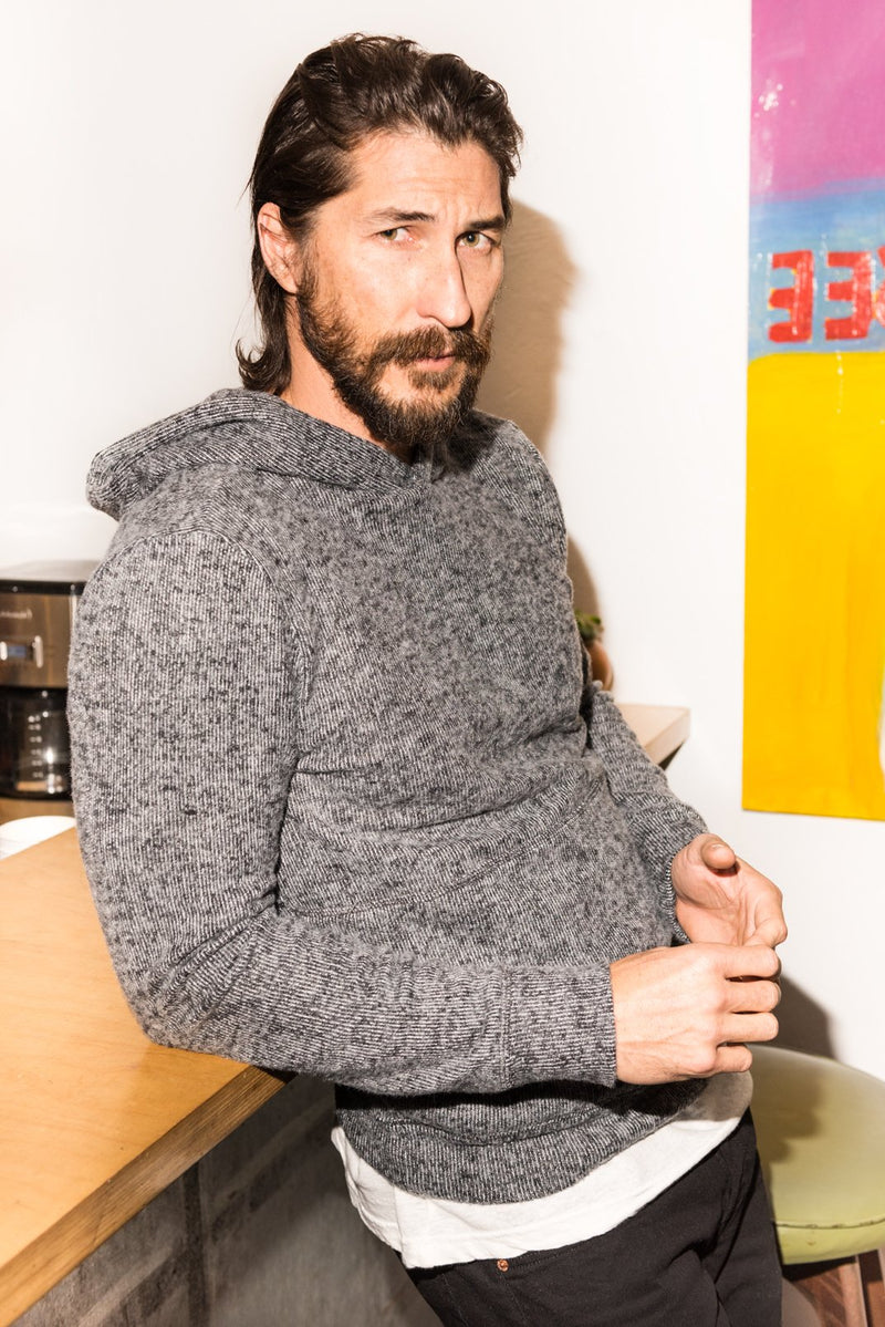 Men's Soft Knit Melange Pullover Hoodie — Black
