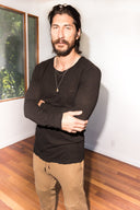 Men's Linen Blend Wide Cuff Long Sleeve Tee - view 6